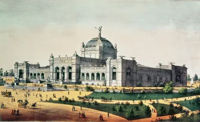 Kunstgalerie, Grand United States Centennial Exhibition, Fairmount Park, Philadelphia, 1876, veröffentlicht von Currier und Ives